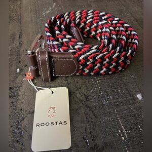 NEW Roostas Oxford Woven Stretch Belt Tri-Color Navy Grey Red Men’s Size Medium